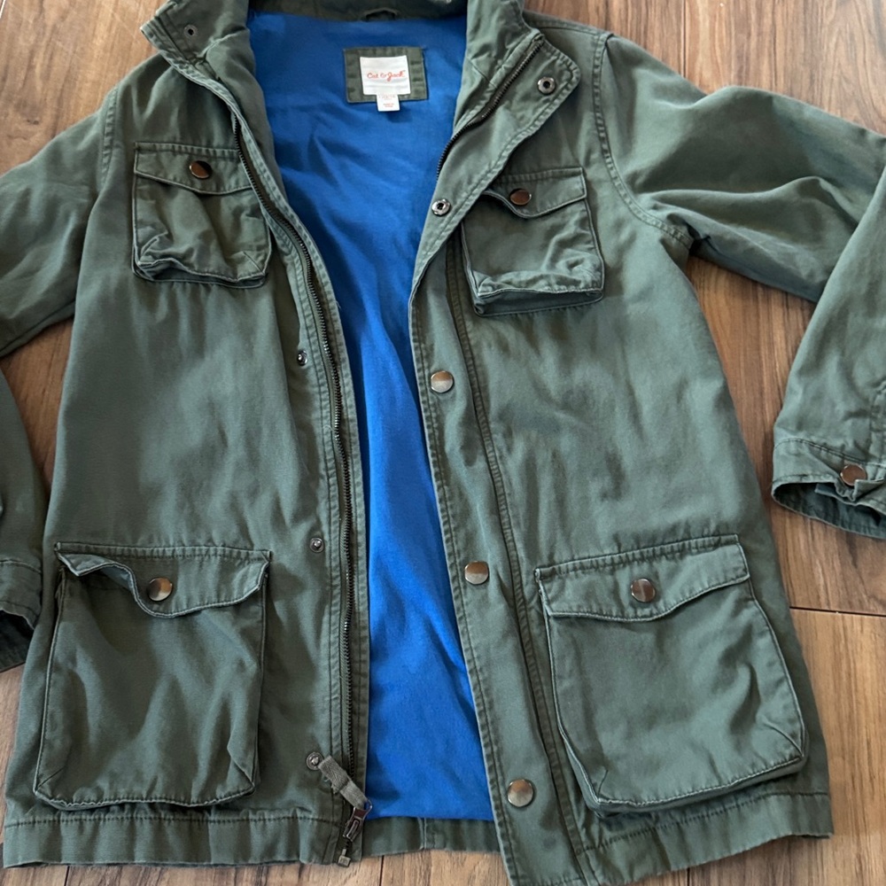 Cat & jack Olive Green Hooded Jacket with Bright Blue Lining - Picture 3 of 6